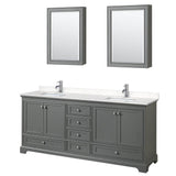 Wyndham Collection - Deborah 80 Inch Double Bathroom Vanity in Dark Gray, Carrara Cultured Marble Countertop, Undermount Square Sinks, Medicine Cabinets