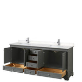 Deborah 80 Inch Double Bathroom Vanity in Dark Gray, Carrara Cultured Marble Countertop, Undermount Square Sinks, No Mirrors