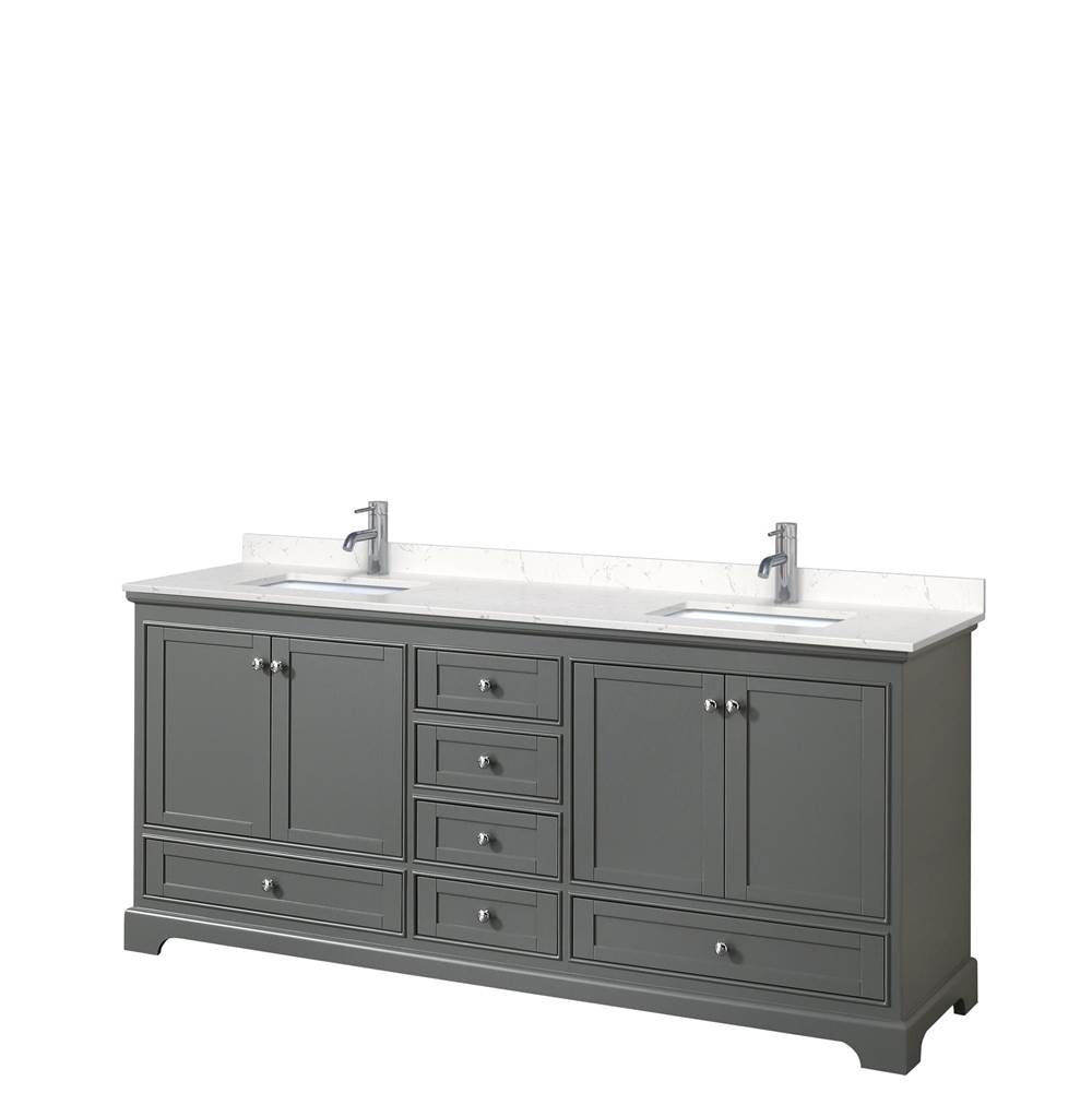 Wyndham Collection - Deborah 80 Inch Double Bathroom Vanity in Dark Gray, Carrara Cultured Marble Countertop, Undermount Square Sinks, No Mirrors