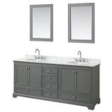 Wyndham Collection - Deborah 80 Inch Double Bathroom Vanity in Dark Gray, White Carrara Marble Countertop, Undermount Oval Sinks, and 24 Inch Mirrors - Dark Gray