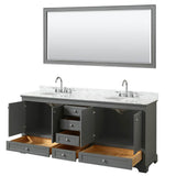 Deborah 80 Inch Double Bathroom Vanity in Dark Espresso, White Carrara Marble Countertop, Undermount Oval Sinks, and 70 Inch Mirror