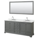 Wyndham Collection - Deborah 80 Inch Double Bathroom Vanity in Dark Gray, White Carrara Marble Countertop, Undermount Oval Sinks, and 70 Inch Mirror - Dark Gray