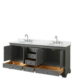 Deborah 80 Inch Double Bathroom Vanity in Dark Espresso, White Carrara Marble Countertop, Undermount Oval Sinks, and No Mirrors