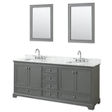 Wyndham Collection - Deborah 80 Inch Double Bathroom Vanity in Dark Gray, White Carrara Marble Countertop, Undermount Square Sinks, and 24 Inch Mirrors - Dark Gray