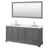 Wyndham Collection - Deborah 80 Inch Double Bathroom Vanity in Dark Gray, White Carrara Marble Countertop, Undermount Square Sinks, and 70 Inch Mirror - Dark Gray