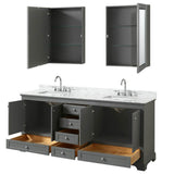 Deborah 80 Inch Double Bathroom Vanity in Dark Espresso, White Carrara Marble Countertop, Undermount Square Sinks, and Medicine Cabinets