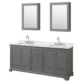 Wyndham Collection - Deborah 80 Inch Double Bathroom Vanity in Dark Gray, White Carrara Marble Countertop, Undermount Square Sinks, and Medicine Cabinets - Dark Gray
