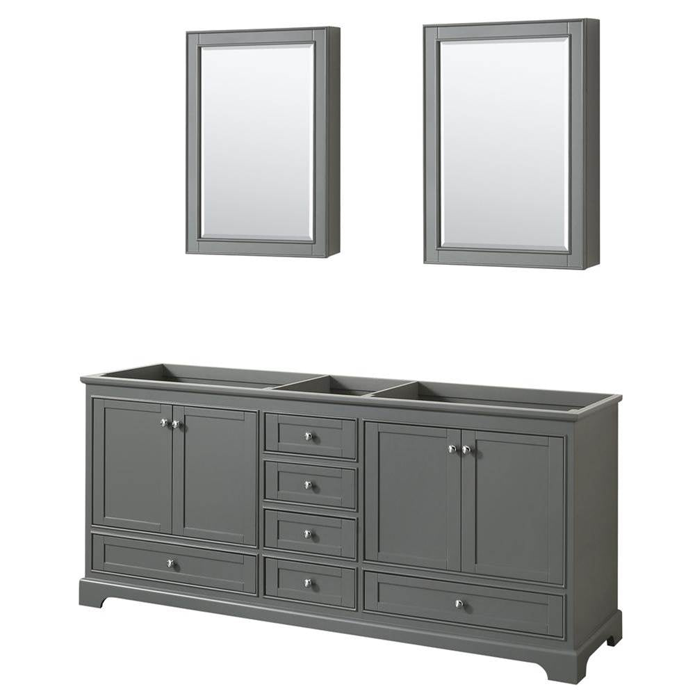 Wyndham Collection - Deborah 80 Inch Double Bathroom Vanity in Dark Gray, No Countertop, No Sinks, and Medicine Cabinets - Dark Gray