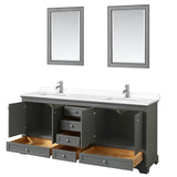 Deborah 80 Inch Double Bathroom Vanity in Dark Gray, White Cultured Marble Countertop, Undermount Square Sinks, 24 Inch Mirrors
