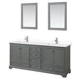Wyndham Collection - Deborah 80 Inch Double Bathroom Vanity in Dark Gray, White Cultured Marble Countertop, Undermount Square Sinks, 24 Inch Mirrors