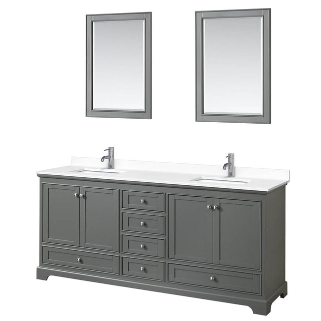 Wyndham Collection - Deborah 80 Inch Double Bathroom Vanity in Dark Gray, White Cultured Marble Countertop, Undermount Square Sinks, 24 Inch Mirrors