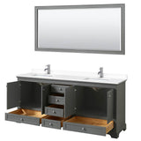 Deborah 80 Inch Double Bathroom Vanity in Dark Gray, White Cultured Marble Countertop, Undermount Square Sinks, 70 Inch Mirror