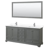 Wyndham Collection - Deborah 80 Inch Double Bathroom Vanity in Dark Gray, White Cultured Marble Countertop, Undermount Square Sinks, 70 Inch Mirror
