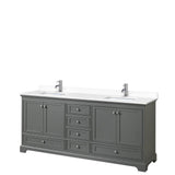 Wyndham Collection - Deborah 80 Inch Double Bathroom Vanity in Dark Gray, White Cultured Marble Countertop, Undermount Square Sinks, No Mirrors
