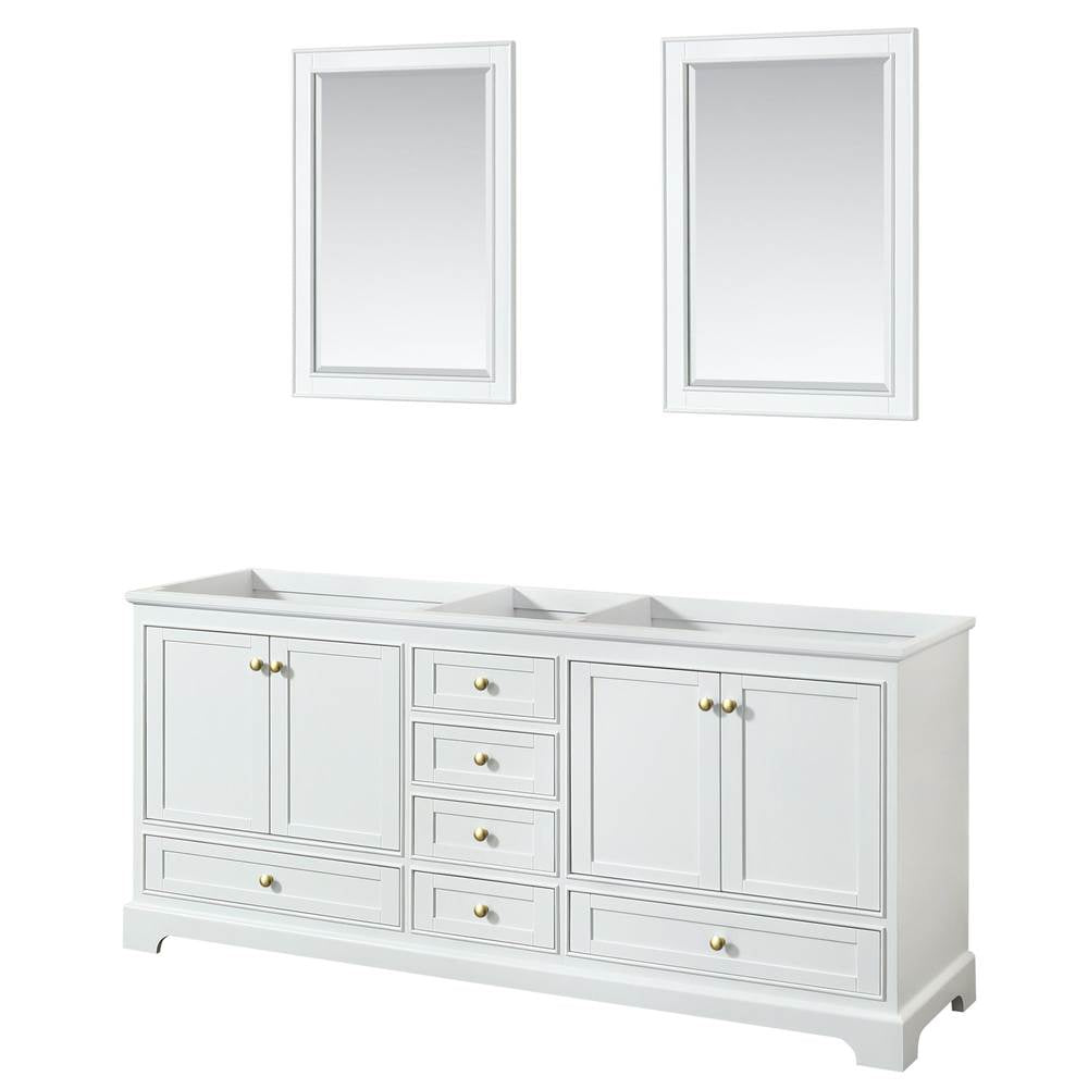 Wyndham Collection - Deborah 80 Inch Double Bathroom Vanity in White, No Countertop, No Sinks, Brushed Gold Trim, 24 Inch Mirrors