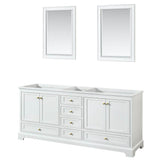 Wyndham Collection - Deborah 80 Inch Double Bathroom Vanity in White, No Countertop, No Sinks, Brushed Gold Trim, 24 Inch Mirrors