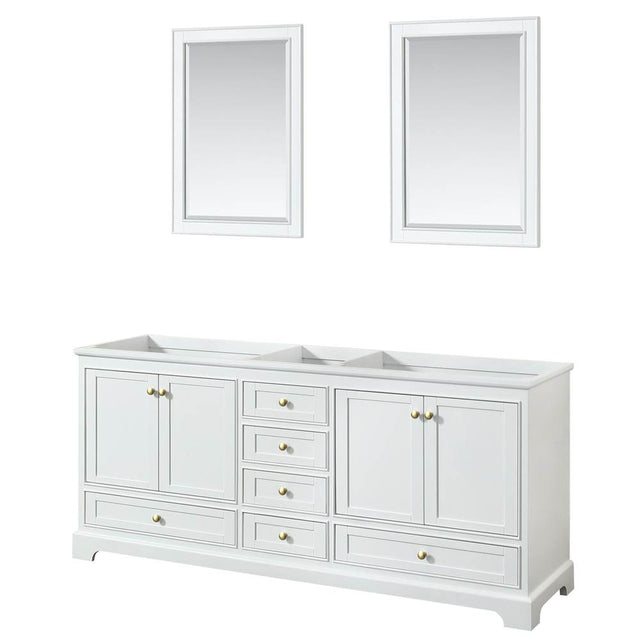 Wyndham Collection - Deborah 80 Inch Double Bathroom Vanity in White, No Countertop, No Sinks, Brushed Gold Trim, 24 Inch Mirrors