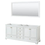 Wyndham Collection - Deborah 80 Inch Double Bathroom Vanity in White, No Countertop, No Sinks, Brushed Gold Trim, 70 Inch Mirror