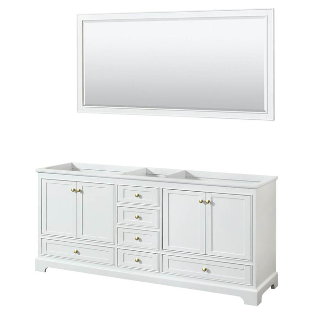 Wyndham Collection - Deborah 80 Inch Double Bathroom Vanity in White, No Countertop, No Sinks, Brushed Gold Trim, 70 Inch Mirror