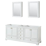 Wyndham Collection - Deborah 80 Inch Double Bathroom Vanity in White, No Countertop, No Sinks, Brushed Gold Trim, Medicine Cabinets