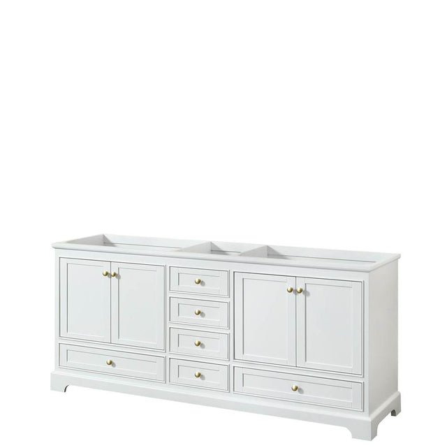 Wyndham Collection - Deborah 80 Inch Double Bathroom Vanity in White, No Countertop, No Sinks, Brushed Gold Trim, No Mirrors