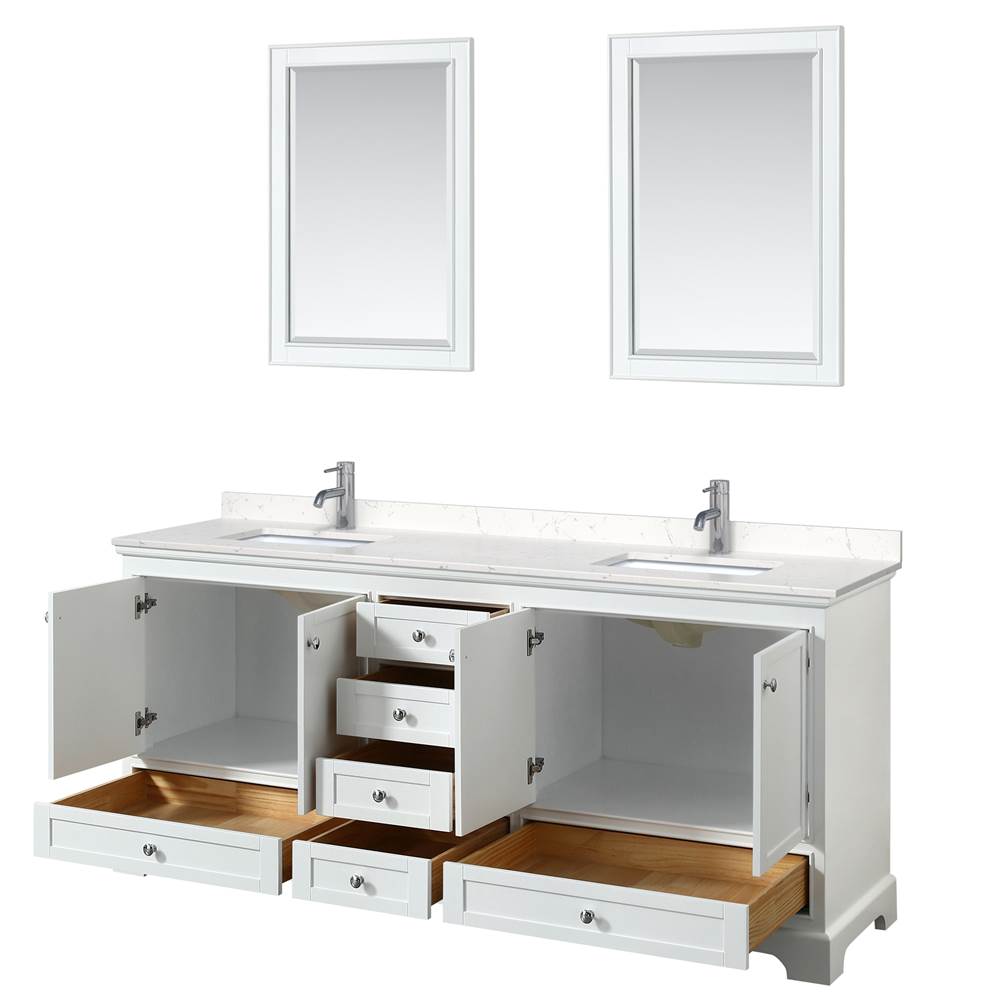 Deborah 80 Inch Double Bathroom Vanity in White, Carrara Cultured Marble Countertop, Undermount Square Sinks, 24 Inch Mirrors