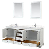 Deborah 80 Inch Double Bathroom Vanity in White, Carrara Cultured Marble Countertop, Undermount Square Sinks, 24 Inch Mirrors
