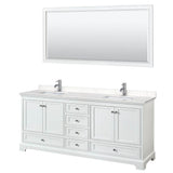 Wyndham Collection - Deborah 80 Inch Double Bathroom Vanity in White, Carrara Cultured Marble Countertop, Undermount Square Sinks, 70 Inch Mirror