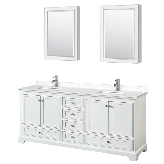 Wyndham Collection - Deborah 80 Inch Double Bathroom Vanity in White, Carrara Cultured Marble Countertop, Undermount Square Sinks, Medicine Cabinets