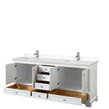 Deborah 80 Inch Double Bathroom Vanity in White, Carrara Cultured Marble Countertop, Undermount Square Sinks, No Mirrors