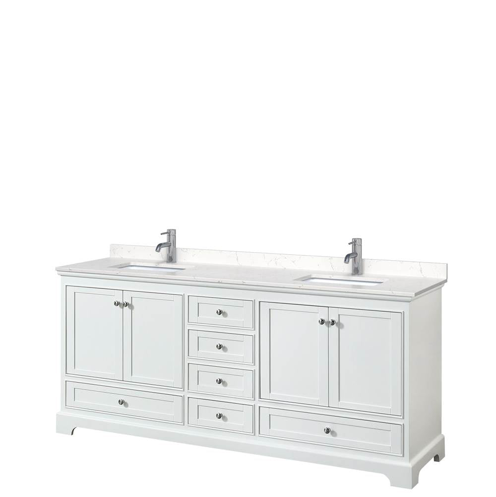 Wyndham Collection - Deborah 80 Inch Double Bathroom Vanity in White, Carrara Cultured Marble Countertop, Undermount Square Sinks, No Mirrors