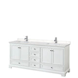 Wyndham Collection - Deborah 80 Inch Double Bathroom Vanity in White, Carrara Cultured Marble Countertop, Undermount Square Sinks, No Mirrors