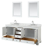 Deborah 80 Inch Double Bathroom Vanity in Dark Espresso, White Carrara Marble Countertop, Undermount Oval Sinks, and 24 Inch Mirrors