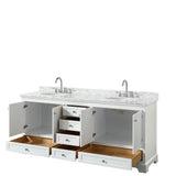 Deborah 80 Inch Double Bathroom Vanity in Dark Espresso, White Carrara Marble Countertop, Undermount Oval Sinks, and No Mirrors