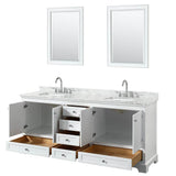 Deborah 80 Inch Double Bathroom Vanity in Dark Espresso, White Carrara Marble Countertop, Undermount Square Sinks, and 24 Inch Mirrors