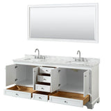 Deborah 80 Inch Double Bathroom Vanity in Dark Espresso, White Carrara Marble Countertop, Undermount Square Sinks, and 70 Inch Mirror