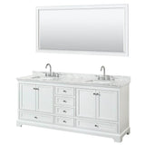 Wyndham Collection - Deborah 80 Inch Double Bathroom Vanity in White, White Carrara Marble Countertop, Undermount Square Sinks, and 70 Inch Mirror - White