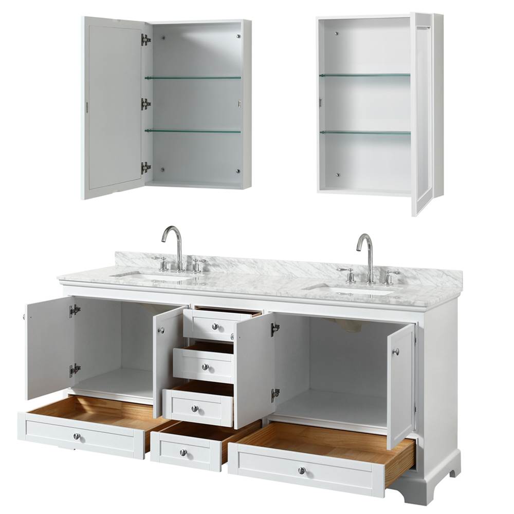 Deborah 80 Inch Double Bathroom Vanity in Dark Espresso, White Carrara Marble Countertop, Undermount Square Sinks, and Medicine Cabinets