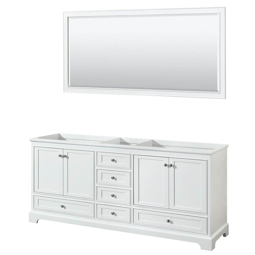 Wyndham Collection - Deborah 80 Inch Double Bathroom Vanity in White, No Countertop, No Sinks, and 70 Inch Mirror - White