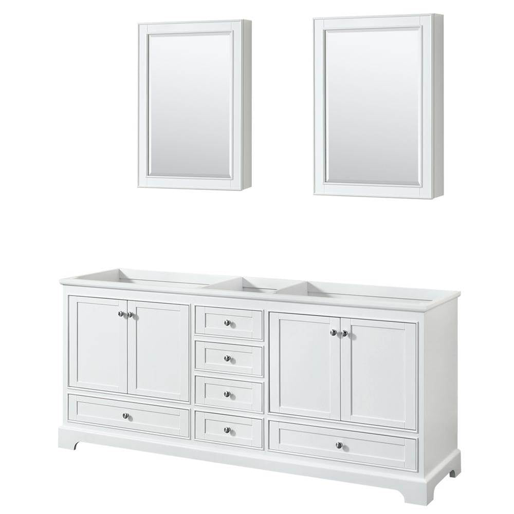 Wyndham Collection - Deborah 80 Inch Double Bathroom Vanity in White, No Countertop, No Sinks, and Medicine Cabinets - White