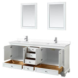 Deborah 80 Inch Double Bathroom Vanity in White, White Cultured Marble Countertop, Undermount Square Sinks, 24 Inch Mirrors