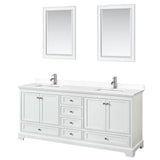 Wyndham Collection - Deborah 80 Inch Double Bathroom Vanity in White, White Cultured Marble Countertop, Undermount Square Sinks, 24 Inch Mirrors