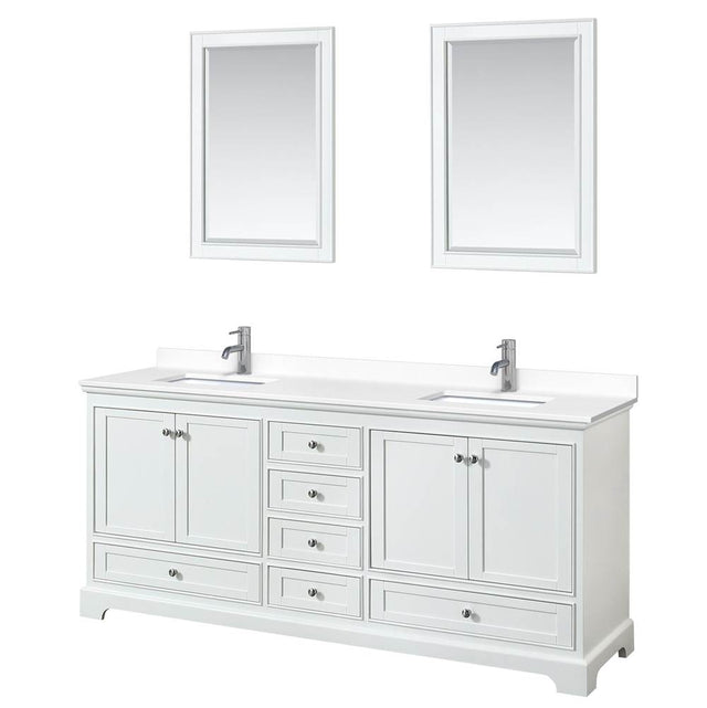 Wyndham Collection - Deborah 80 Inch Double Bathroom Vanity in White, White Cultured Marble Countertop, Undermount Square Sinks, 24 Inch Mirrors