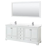 Wyndham Collection - Deborah 80 Inch Double Bathroom Vanity in White, White Cultured Marble Countertop, Undermount Square Sinks, 70 Inch Mirror