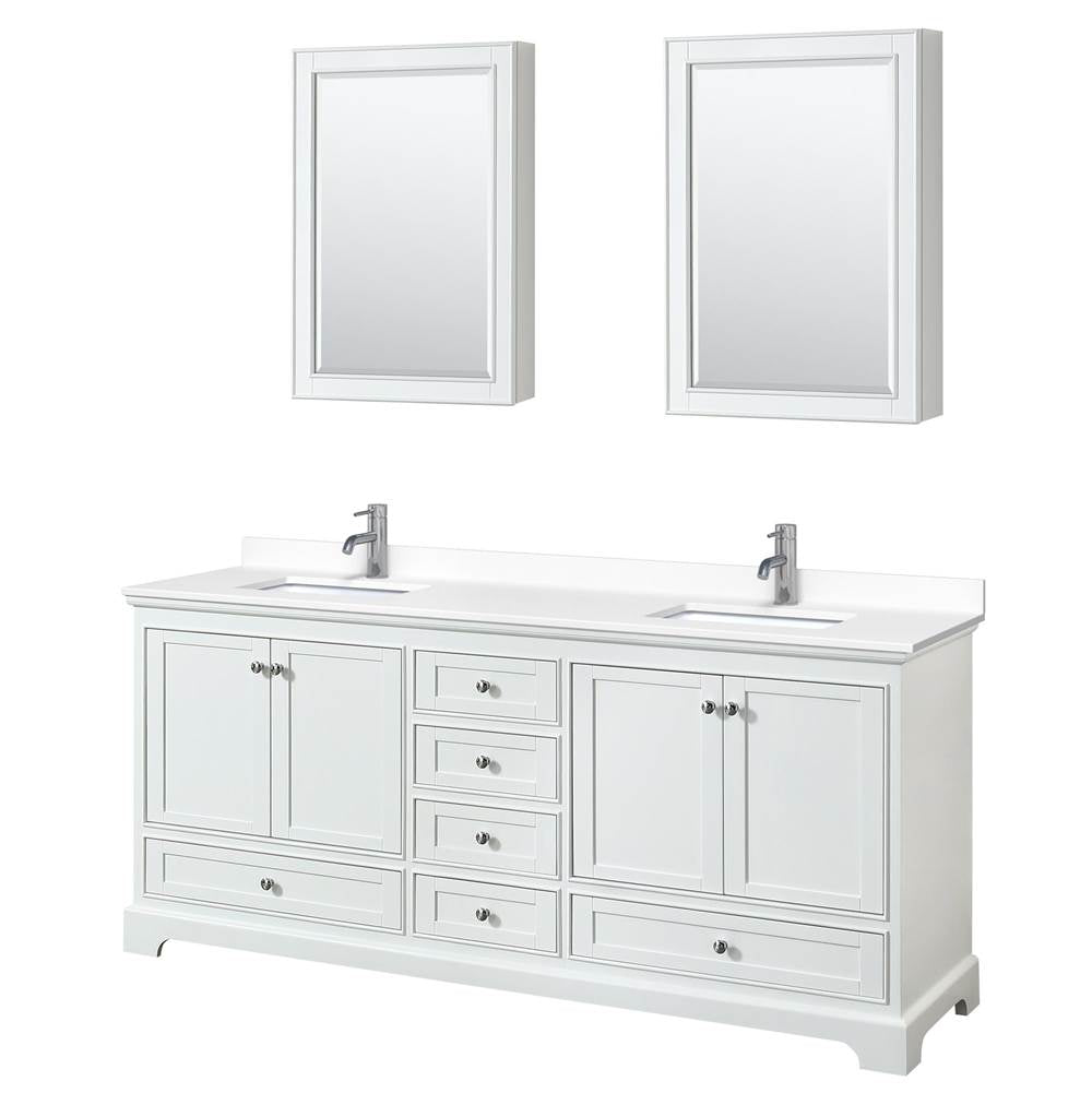 Wyndham Collection - Deborah 80 Inch Double Bathroom Vanity in White, White Cultured Marble Countertop, Undermount Square Sinks, Medicine Cabinets