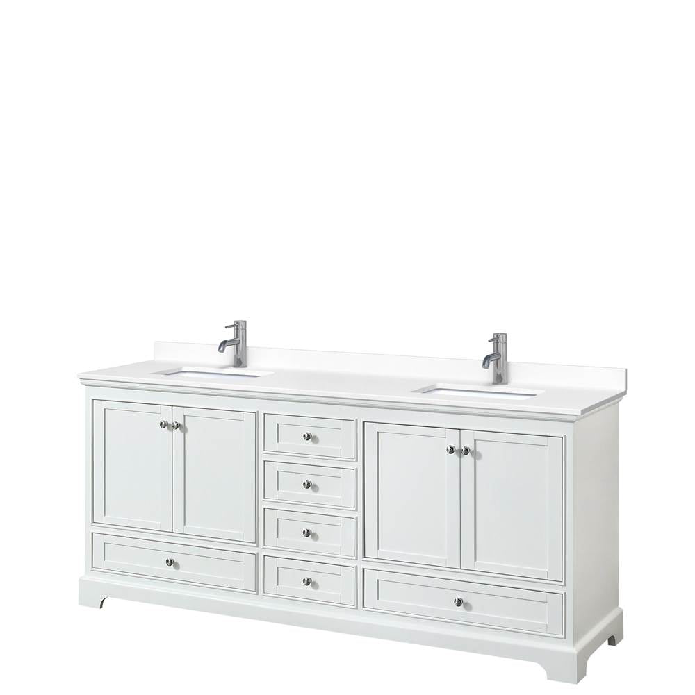 Wyndham Collection - Deborah 80 Inch Double Bathroom Vanity in White, White Cultured Marble Countertop, Undermount Square Sinks, No Mirrors