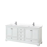 Wyndham Collection - Deborah 80 Inch Double Bathroom Vanity in White, White Cultured Marble Countertop, Undermount Square Sinks, No Mirrors