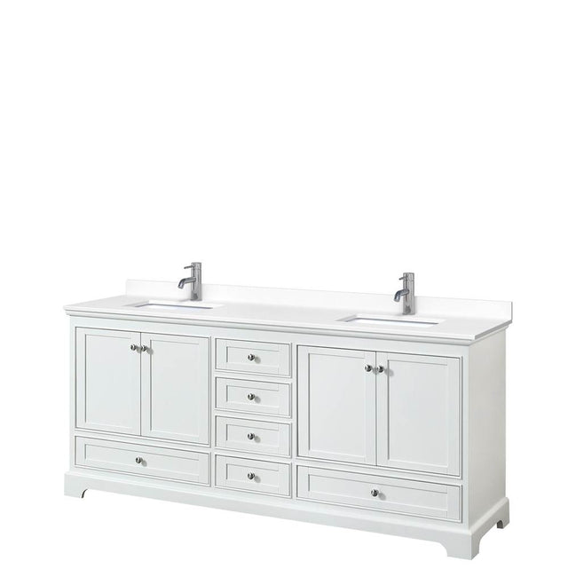 Wyndham Collection - Deborah 80 Inch Double Bathroom Vanity in White, White Cultured Marble Countertop, Undermount Square Sinks, No Mirrors