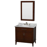 Wyndham Collection - Hatton 36 Inch Single Bathroom Vanity in Dark Chestnut, White Carrara Marble Countertop, Undermount Oval Sink, and Medicine Cabinet - Dark Chestnut