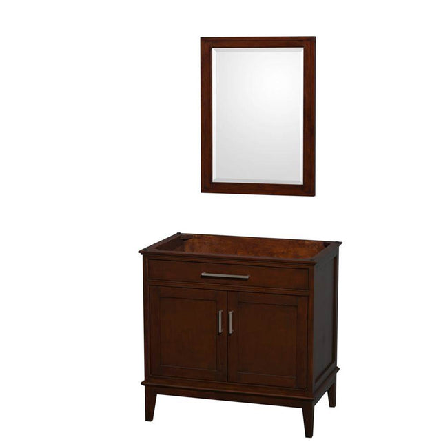 Wyndham Collection - Hatton 36 Inch Single Bathroom Vanity in Dark Chestnut, No Countertop, No Sink, and 24 Inch Mirror - Dark Chestnut